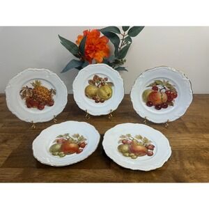 Vintage Winterling Roslau Bavaria Fruit Motif Porcelain Dessert Plates Set